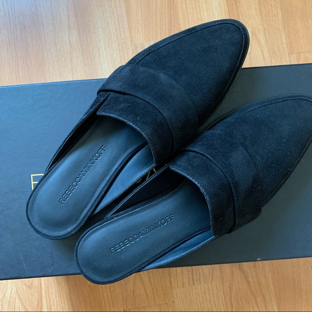 New Rebecca Minkoff Mika Black Suede Mule Flats - Picture 8 of 11